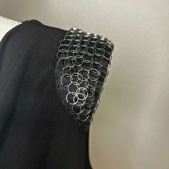 Cache black stretchy mini dress with metal ring accents size M - Picture 3 of 9